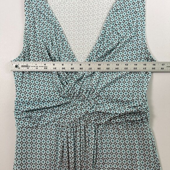 Talbots Maxi Dress Womens Size M Blue Geometric V Neck Sleeveless Stretch - Picture 7 of 7